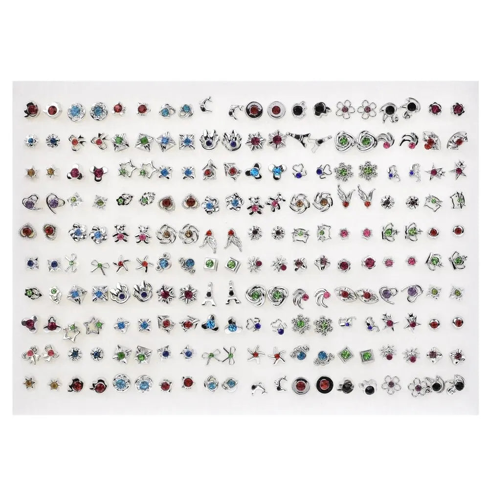 New Fashion 100 Pairs/Lot Colorful Rhinestone Mutiple Styles Random Stud Earrings For Women Lady Simple Couple Friends Earwear