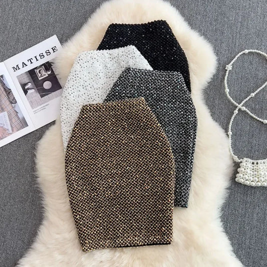 Skirts For Women Stylish Sequin Woman Skirt Formal Office Premium Chic And Elegant V Luxury Offer Original Hot Korean Style On