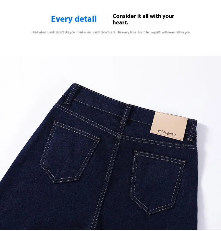 Women's New Jeans Dark Blue Wide Leg Loose Jeans Female Spring and Fall New High-Waisted Loose Straight Jeans Wide Leg Pants