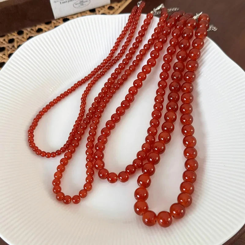 Red Beaded Necklace for Women Glass Bead Clavicle Chokers Exquisite Elegant Neck Necklace Aesthetic Jewelry Party Accessories
