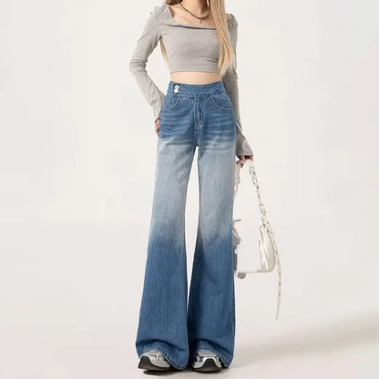 Slimming High-waisted Jeans for Women Spring Summer Pear-shaped Loose-fit Wide leg Jean Pants Bell Bottoms Female Denim Trousers