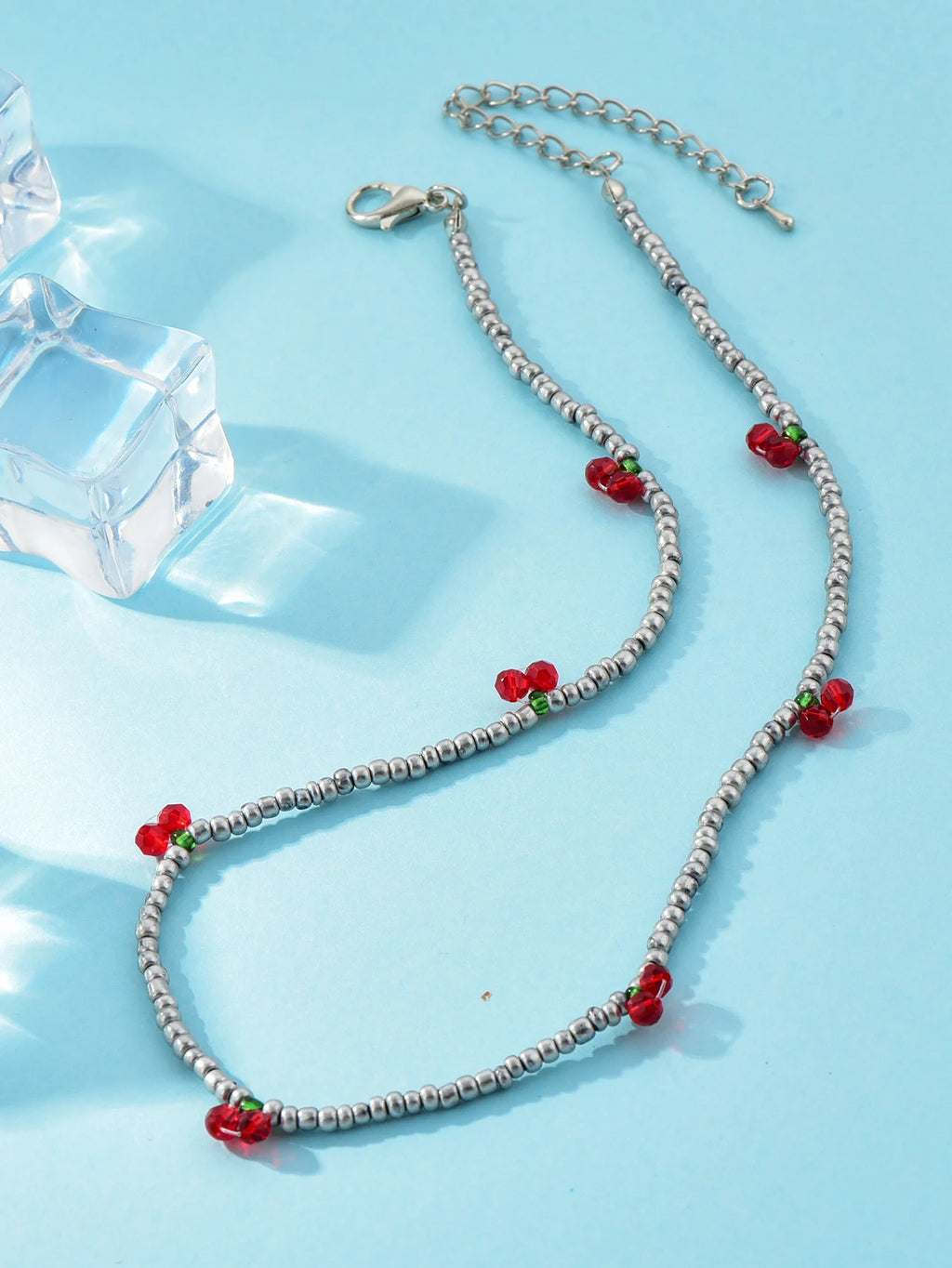Long Way New Summer Lovely Rice Beaded Beaded Necklace Fresh With Strawberry Cherry Necklace Women