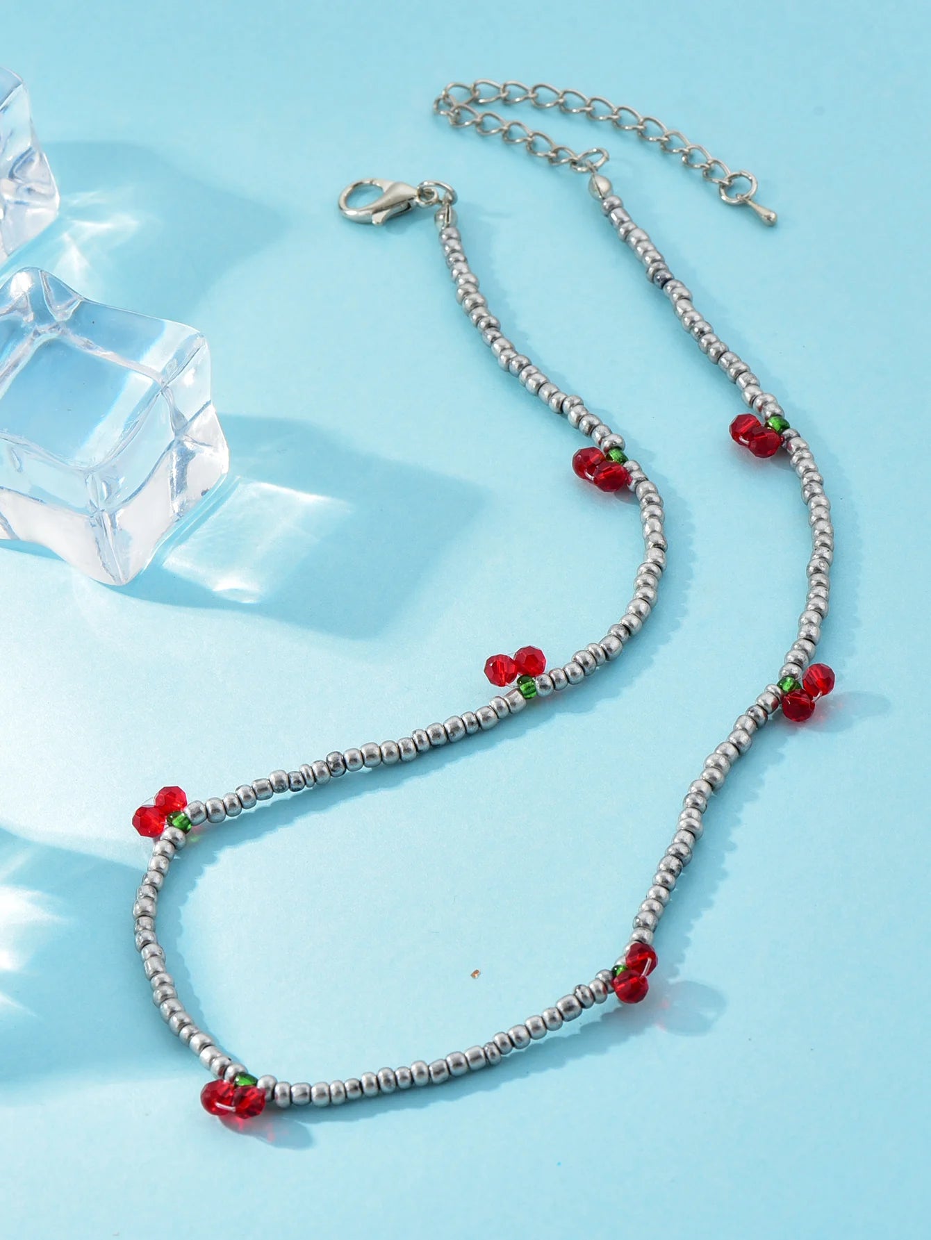 Long Way New Summer Lovely Rice Beaded Beaded Necklace Fresh With Strawberry Cherry Necklace Women