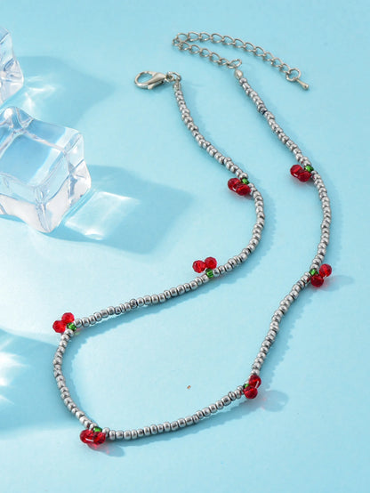Long Way New Summer Lovely Rice Beaded Beaded Necklace Fresh With Strawberry Cherry Necklace Women