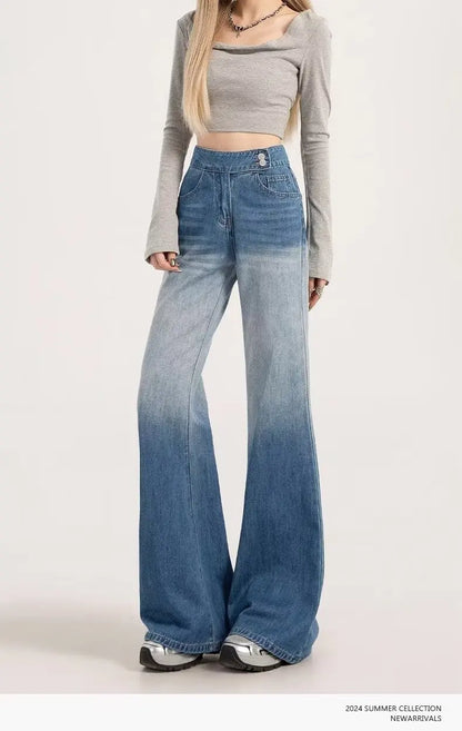 Slimming High-waisted Jeans for Women Spring Summer Pear-shaped Loose-fit Wide leg Jean Pants Bell Bottoms Female Denim Trousers