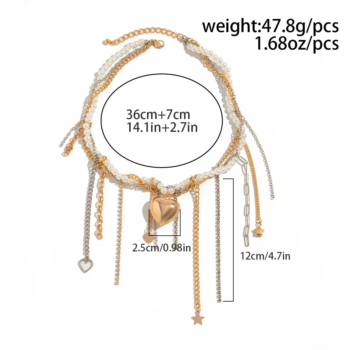 Necklaces for Women Heart-shaped Cross Imitation Pearl Tassel Long Necklace Colliers Femmes Girl Stuff