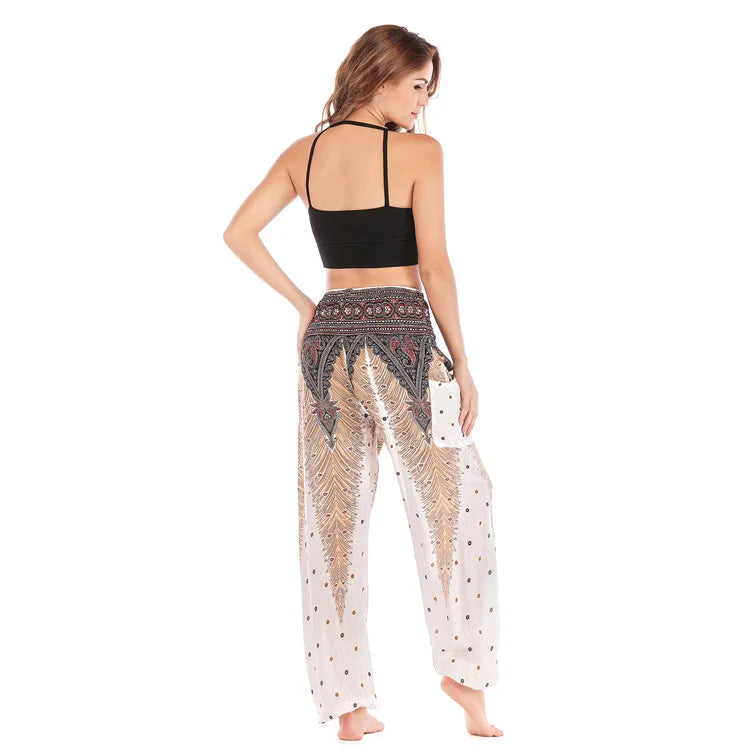 Women's Yoga Pants Printed Ethnic Style Loose Yoga Trousers Bloomers High Waist Fitness Sports Crotch Dance  Sweatpants