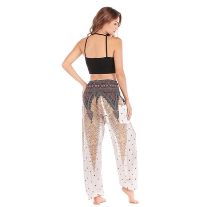 Women's Yoga Pants Printed Ethnic Style Loose Yoga Trousers Bloomers High Waist Fitness Sports Crotch Dance  Sweatpants