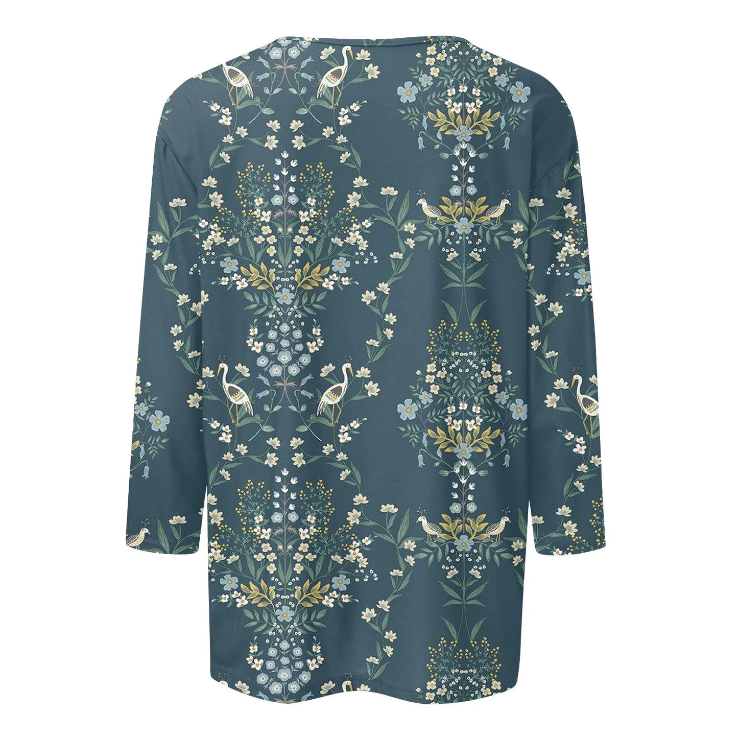 2024 Women Summer Tops Comfortable T Shirt Fashion Flower Print Round Neck 3/4 Sleeve Tops Soft Versatile Pullover Ropa De Mujer