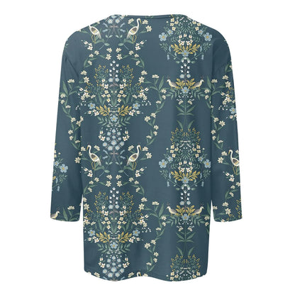 2024 Women Summer Tops Comfortable T Shirt Fashion Flower Print Round Neck 3/4 Sleeve Tops Soft Versatile Pullover Ropa De Mujer