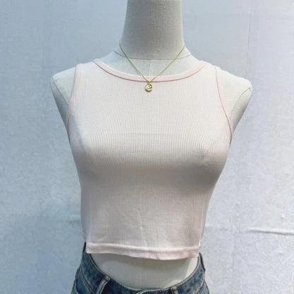 Women's Tank Top Crop Sexy Off Shoulder O Neck Solid Ribbed Knitted Casual Sport Vest Basic Elastic Camisole