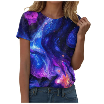 Top blouse woman trend 2025 women 3D galaxy print t shirts glitter shirts blouse fashionable Starry Sky summer ropa para Mujer