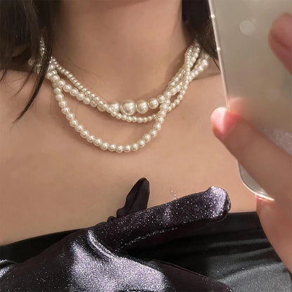 New Trendy Vintage Pearl Multi Layered Pearl Bead Necklace for Women Sweet Elegant Party Jewelry Wedding Gifts