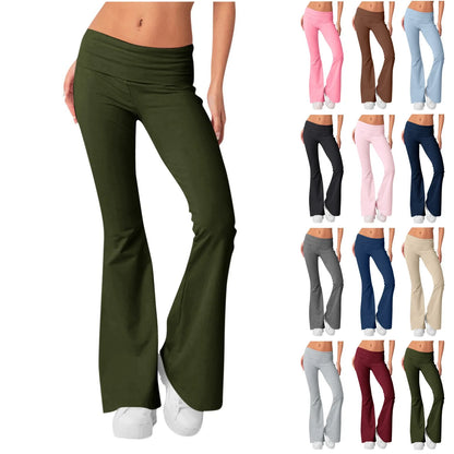Long Pants Women Fashion Trousers Solid Elastic Leggings Flare Bottoms High Waist Wide Leg Athletic Yoga Bell Pants Summer