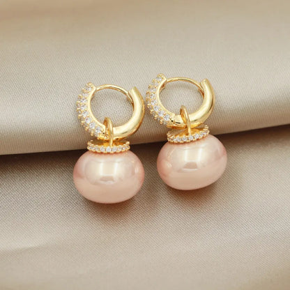 Korean Version High Quality New Atmospheric One Two Wear Colorful Blue Pearl Circle Ear Button Design Eardrop for Girls.
