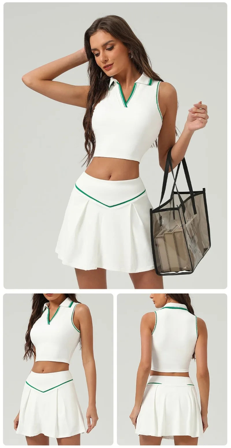 Tennis Skirt Sets Sports Fitness Golf Badminton Running Leisure Sports Short Skirts Workout Clothing Gym Yoga Suits for Women