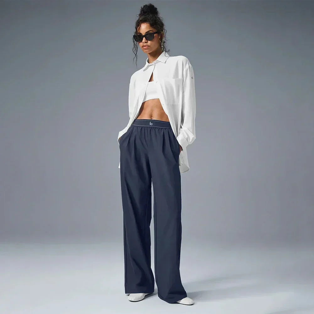 AL Yoga Pants Suit Up Trouser Sports Women's High Waisted Straight Leg Wide Pants Versatile Soft Crop Finesse Short Sleeve