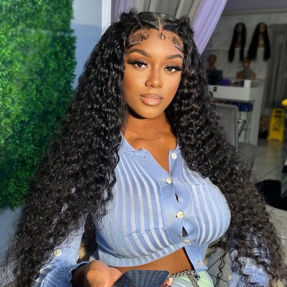 YAWAWE Hair Water Wave 13x6 HD Lace Frontal Wigs Brazilian Wigs 100% Human Hair For Women Deep Curly Wigs preplucked Precut