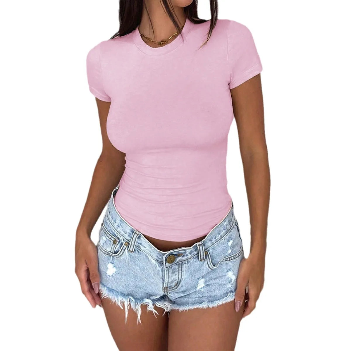 Tops for Women 2025 Spring and Summer Y2K Style Solid Color Slim Fit Short-sleeved T-shirt for Women