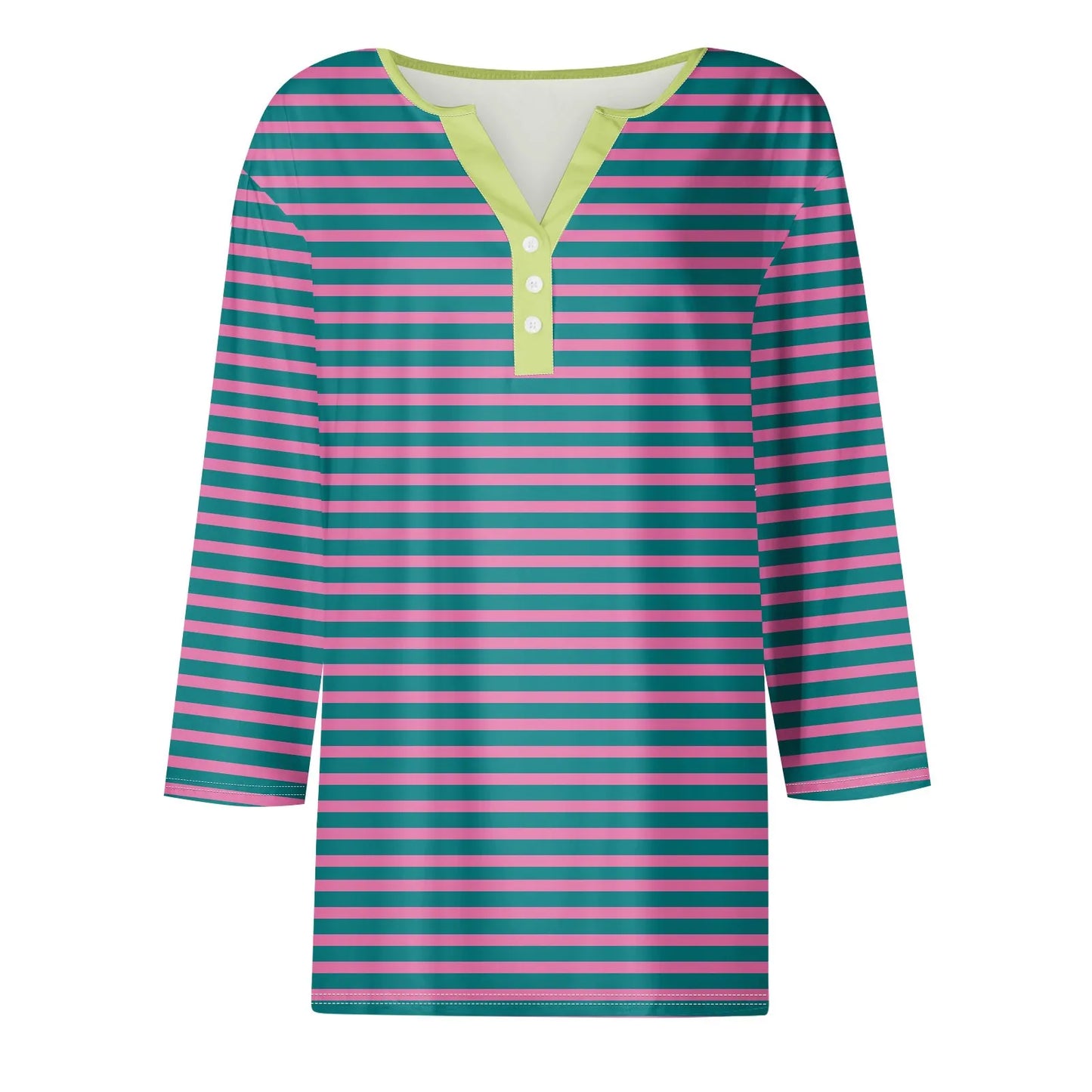 Tops For Women Women'S T Shirt Tee Print Button 3/4 Sleeve Daily Weekend Fashion Basic V Neck Regular Top Ropa De Mujer New