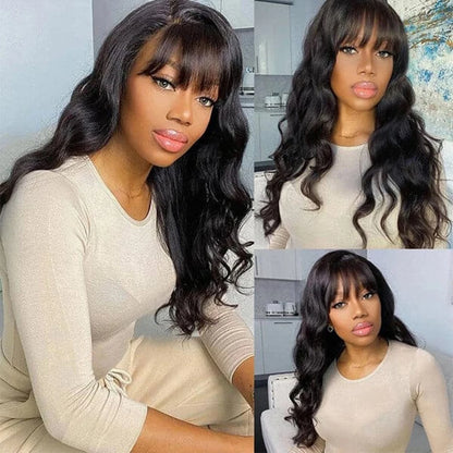 Body Wave Wig With Bangs Human Hair Ready to Go Glueless Wigs None Lace Front Wigs 180% Brazilian Virgin Hair Machine Made Wig