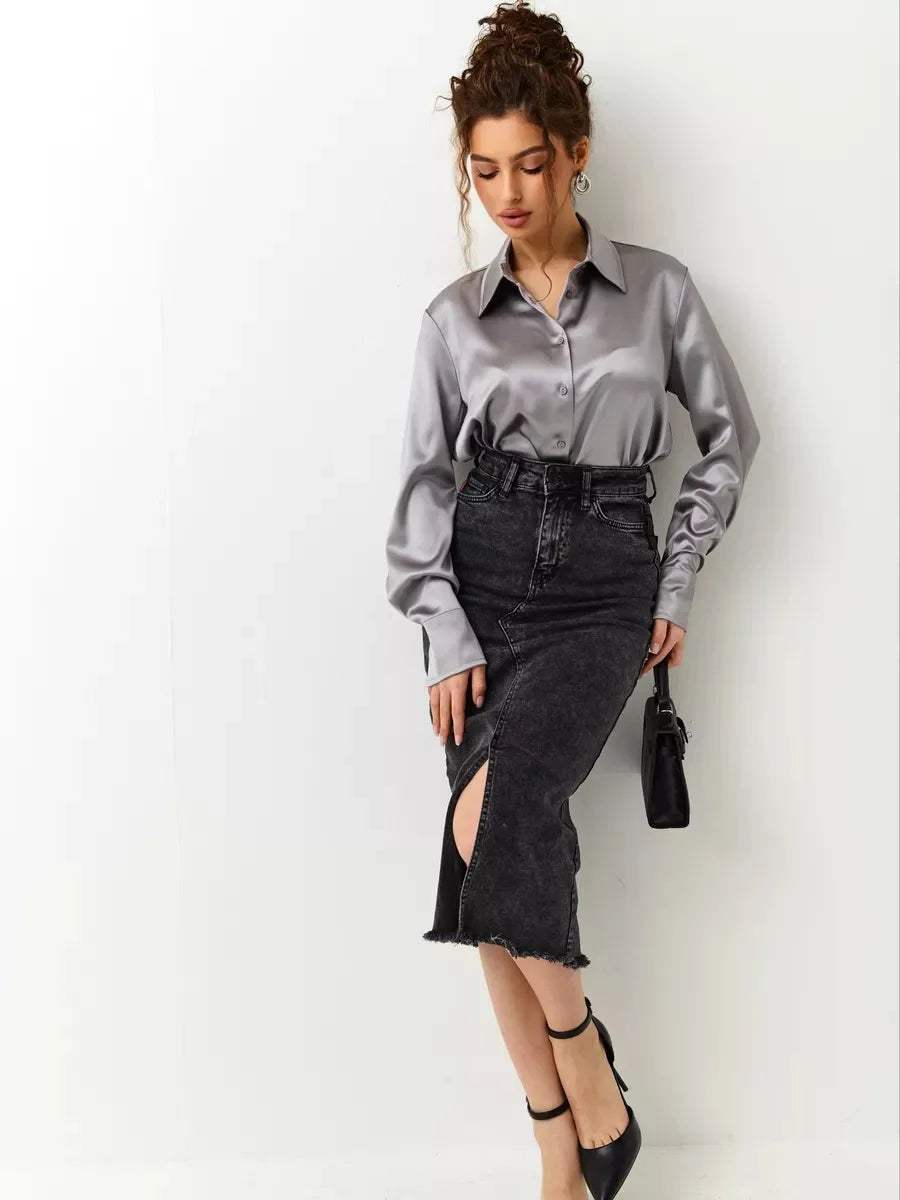 Denim Skirt Woman Streetwear Long Slim Skirts For Women Asymmetric High Quality Skirt Woman 2024 Trend High Waist Long Skirts