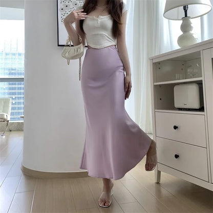Satin Skirts for Women Korean Reviews Many Girls Clothes Women's 2025 Summer NEW High Waisted Mid Long Skirts Fashion women skir