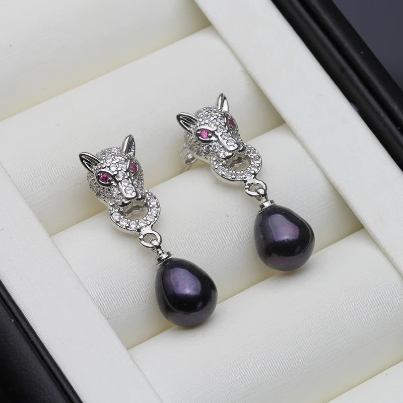 Women's Earrings Trend Hanging Real River Cultured Natural Freshwater Pearl Earring Mother Daughter Birthday Gift White Black