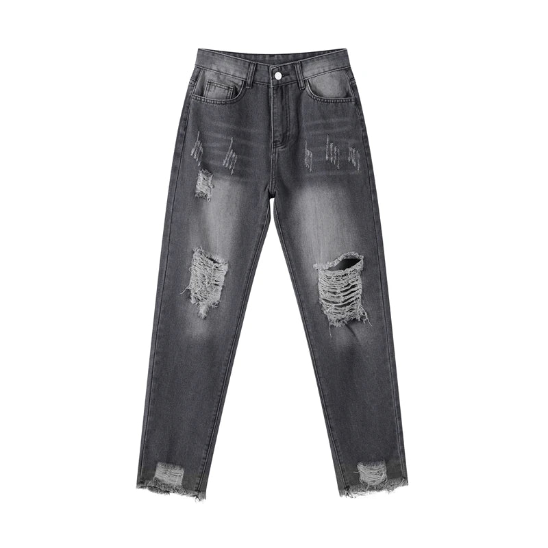 Women‘s Fashion Straight Jeans Casual High Waisted Washed Skinny Trousers Ripped Slim Pants For Lady Commuter 2025 Fashion Trend