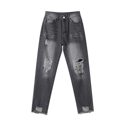 Women‘s Fashion Straight Jeans Casual High Waisted Washed Skinny Trousers Ripped Slim Pants For Lady Commuter 2025 Fashion Trend