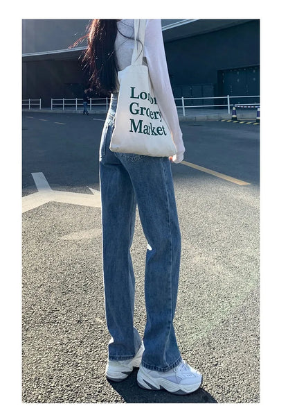 Women's High-Waisted Wide-Leg Jeans, Women's Spring Wear, New Loose Straight-Legged Small Man, Thin and Mopping Long Pants