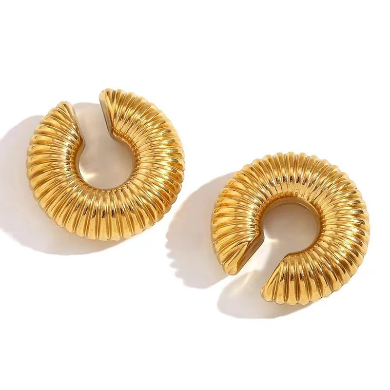 1 Pair Smooth Circle C Shape Clip Earrings For Women Lightweight Without Piercing Cartilage Ear Cuff Gold Silver Color Earrings