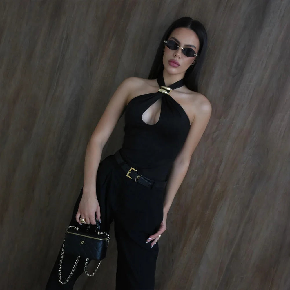 Summer Fashion Sexy Vest Top For Women Hollow Out Backless Twist Solid Cropped Y2k Top Patchwork Female Short Tank Top New 2025