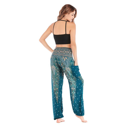 Women's Yoga Pants Printed Ethnic Style Loose Yoga Trousers Bloomers High Waist Fitness Sports Crotch Dance  Sweatpants