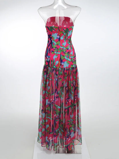 Birthday Dress for Women Brithday Party Outfits Sexy Strapless Prom Gown Retro Print Evening Dresses Luxury 2024 Woman Clothes