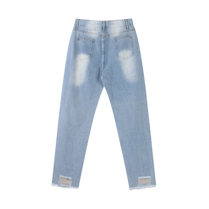 Women‘s Fashion Straight Jeans Casual High Waisted Washed Skinny Trousers Ripped Slim Pants For Lady Commuter 2025 Fashion Trend