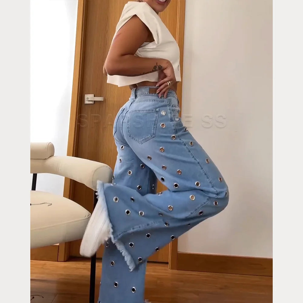 2024 New Women's Retro Flared Jeans Design Sense Casual Fitting Mid Waisted Wide Leg Pants Fashion Loose Autumn Winter Trousers