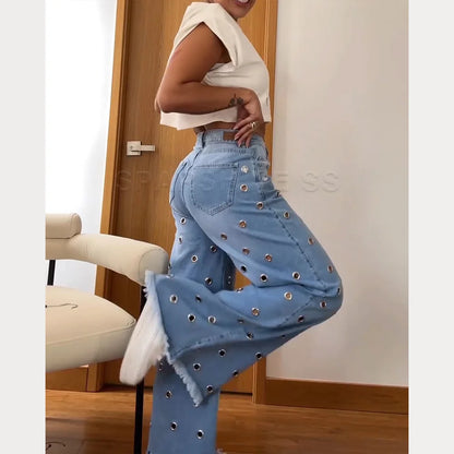 2024 New Women's Retro Flared Jeans Design Sense Casual Fitting Mid Waisted Wide Leg Pants Fashion Loose Autumn Winter Trousers