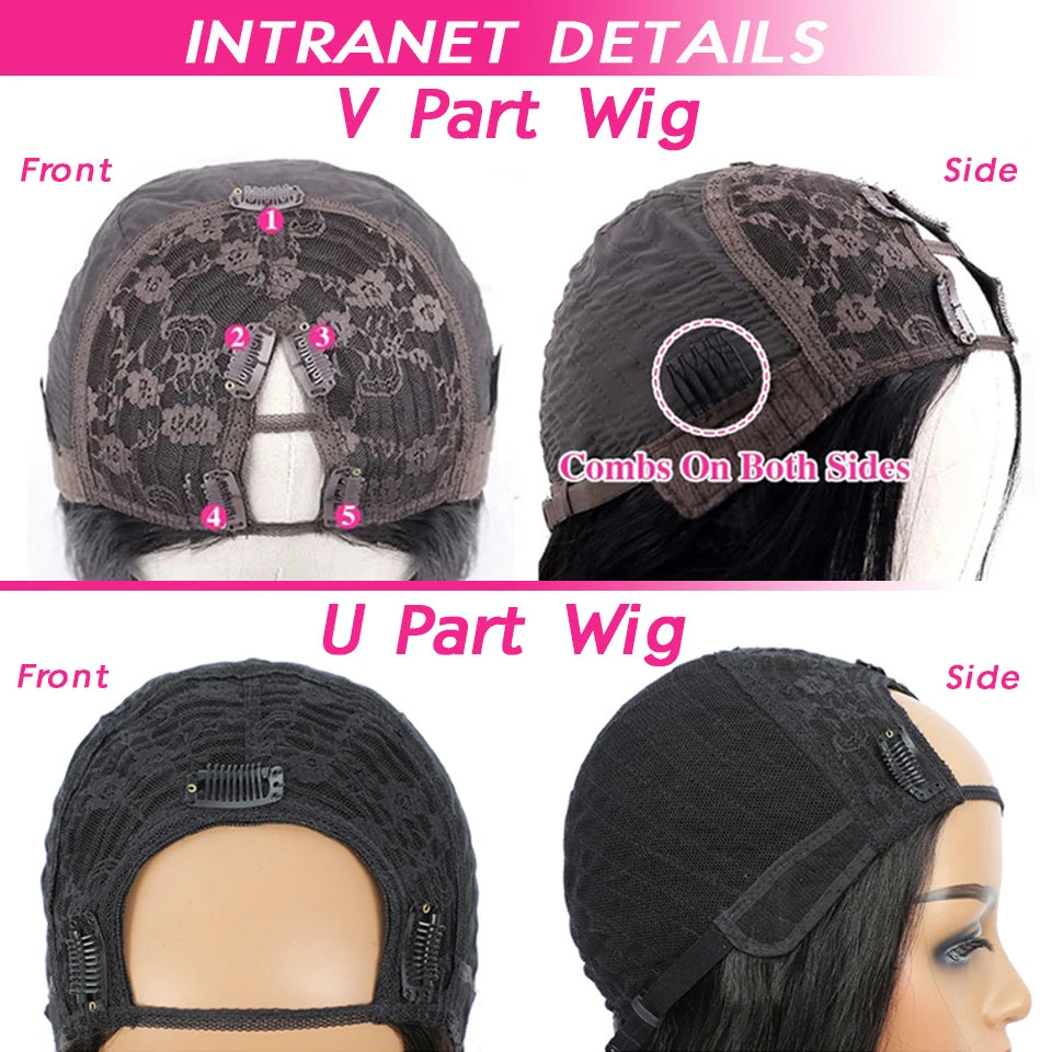 V Part Human Hair Wig Kinky Curly Wigs Glueless No Leave Out No Gule Curly U Part Human Hair Wig For Women Human Hair