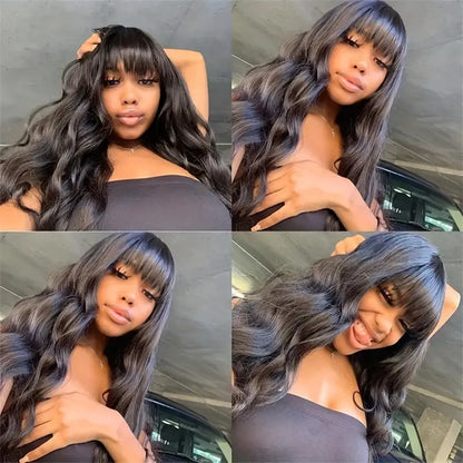 Body Wave Wig With Bangs Human Hair Ready to Go Glueless Wigs None Lace Front Wigs 180% Brazilian Virgin Hair Machine Made Wig