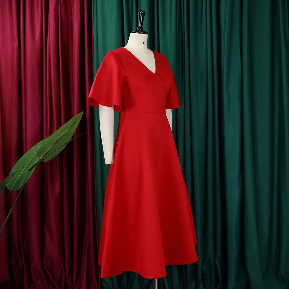 Dress Women Sexy Dresses White Round Neck Flare Sleeve Party Sheath Pleated High Waist Work Elegant Bodycon Mid Length Vestidos