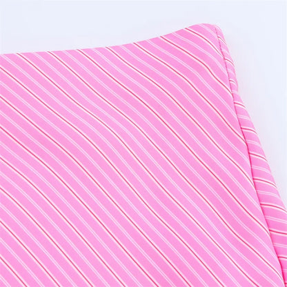 Women's Skirt New Summer 2025 Pink Striped Silk Satin Midi Skirt Fashionable and versatile Elegant personality