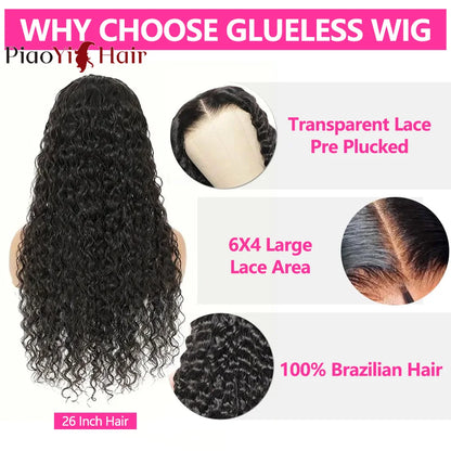 26Inch Glueless Wigs Human Hair 6X4 Lace Ready To Wear Go Water Wave Wig 100% Human Hair Curly Glueless Wig Pre Cut For Women