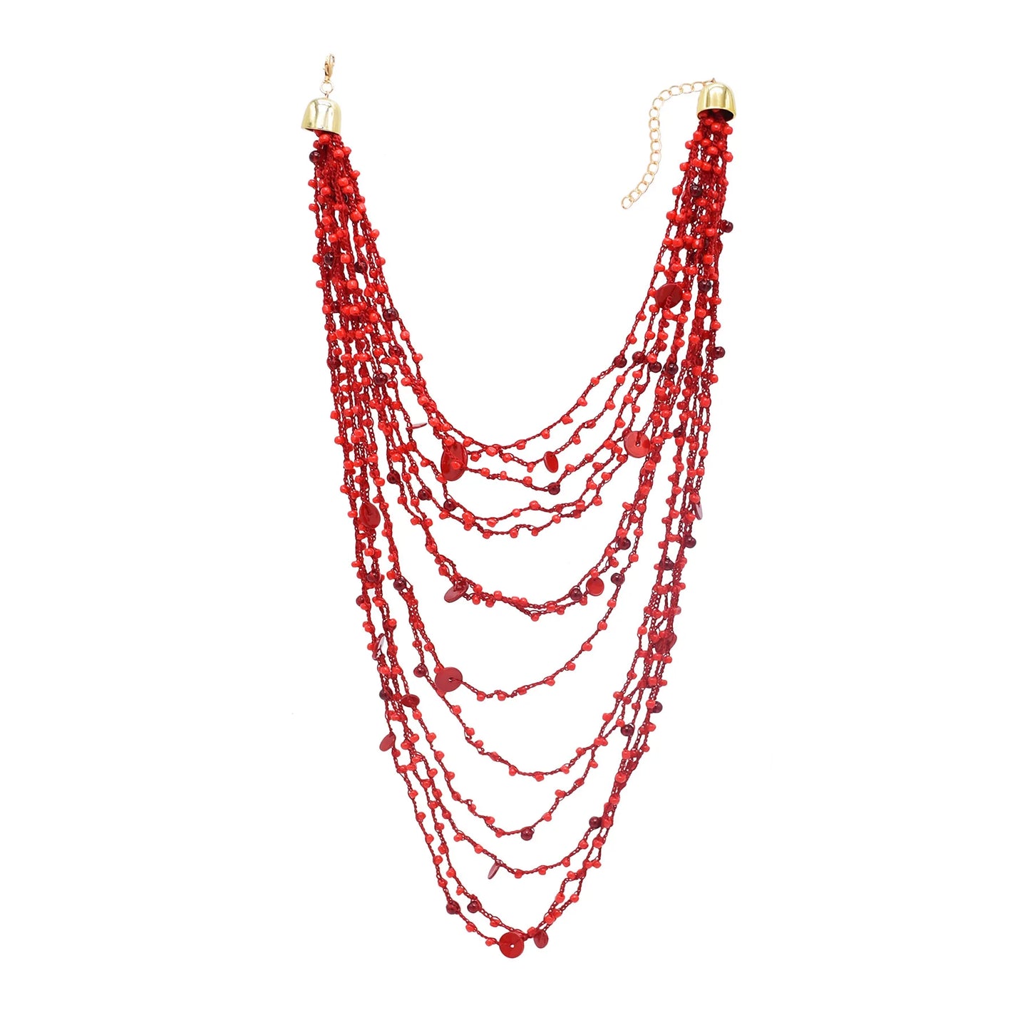 Multi Layer Red Irregular Beaded Necklace for Women European American Fashion Hip-Hop Exaggerated Bib Collar Jewelry Accessories