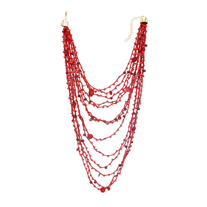 Multi Layer Red Irregular Beaded Necklace for Women European American Fashion Hip-Hop Exaggerated Bib Collar Jewelry Accessories