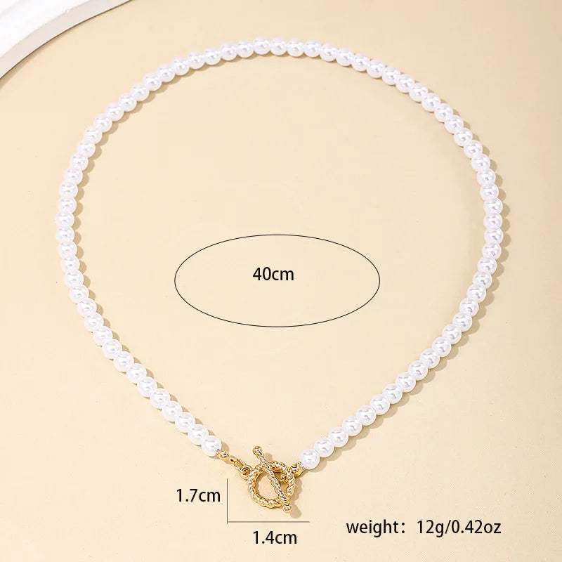 New Fashion Baroque Pearl Chain Necklace Women Collar Wedding Punk Toggle Clasp Circle Lariat Bead Choker Necklaces Jewelry