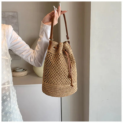 Weaving Bag Women 2024 New Fashion Bucket Bag Summer Niche Hundred Straw Beach Single Shoulder Crossbody Bag