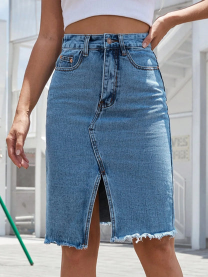 Fashion Midi Cotton Denim Skirt Women 2024 Casual Slim High Waist Asymmetrical Blue Jean Skirts Y2k Faldas Elegant