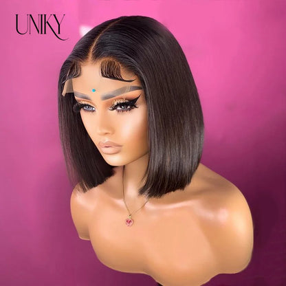 Glueless Wigs Ready To Wear 6x4 Lace Wig Straight Short Bob Wigs Human Hair Glueless Preplucked Human Wigs Ready To Go 180%
