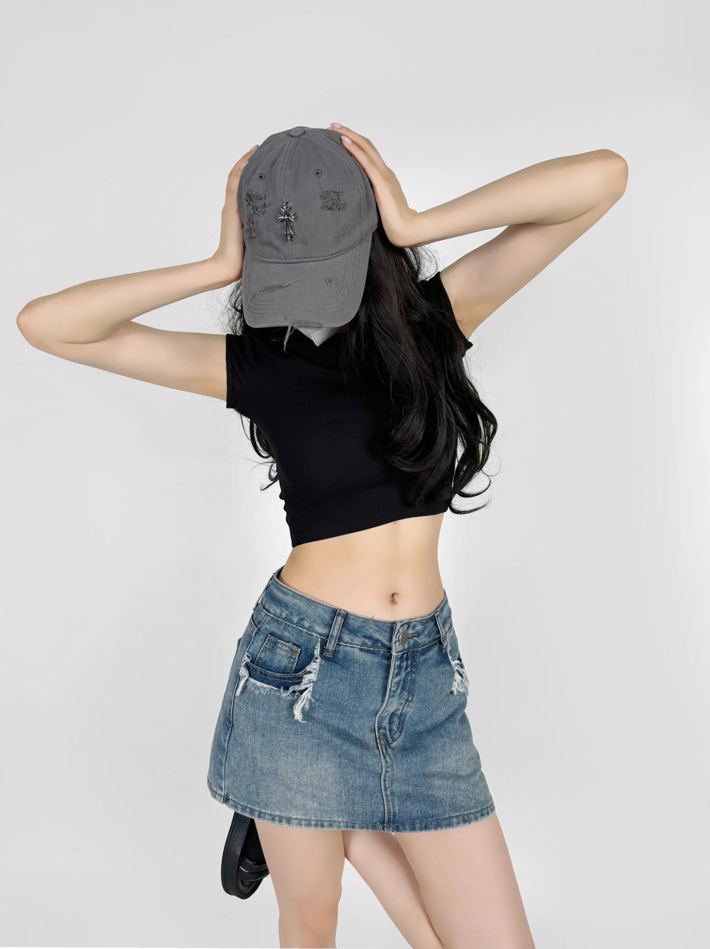 Mini skirts for women high waisted denim skirt black distressed jeans skirts womens 2024 Summer clothes blue jean skirts ripped